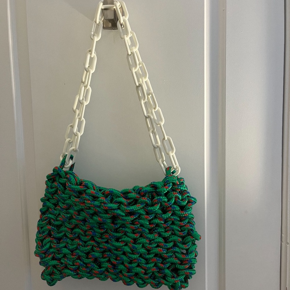 Hand crochet rope bag with plastic chain